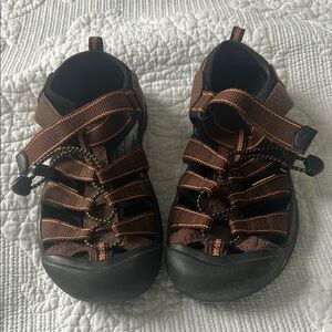 Kids Keen Brown and Orange Hiking and Water Sandals